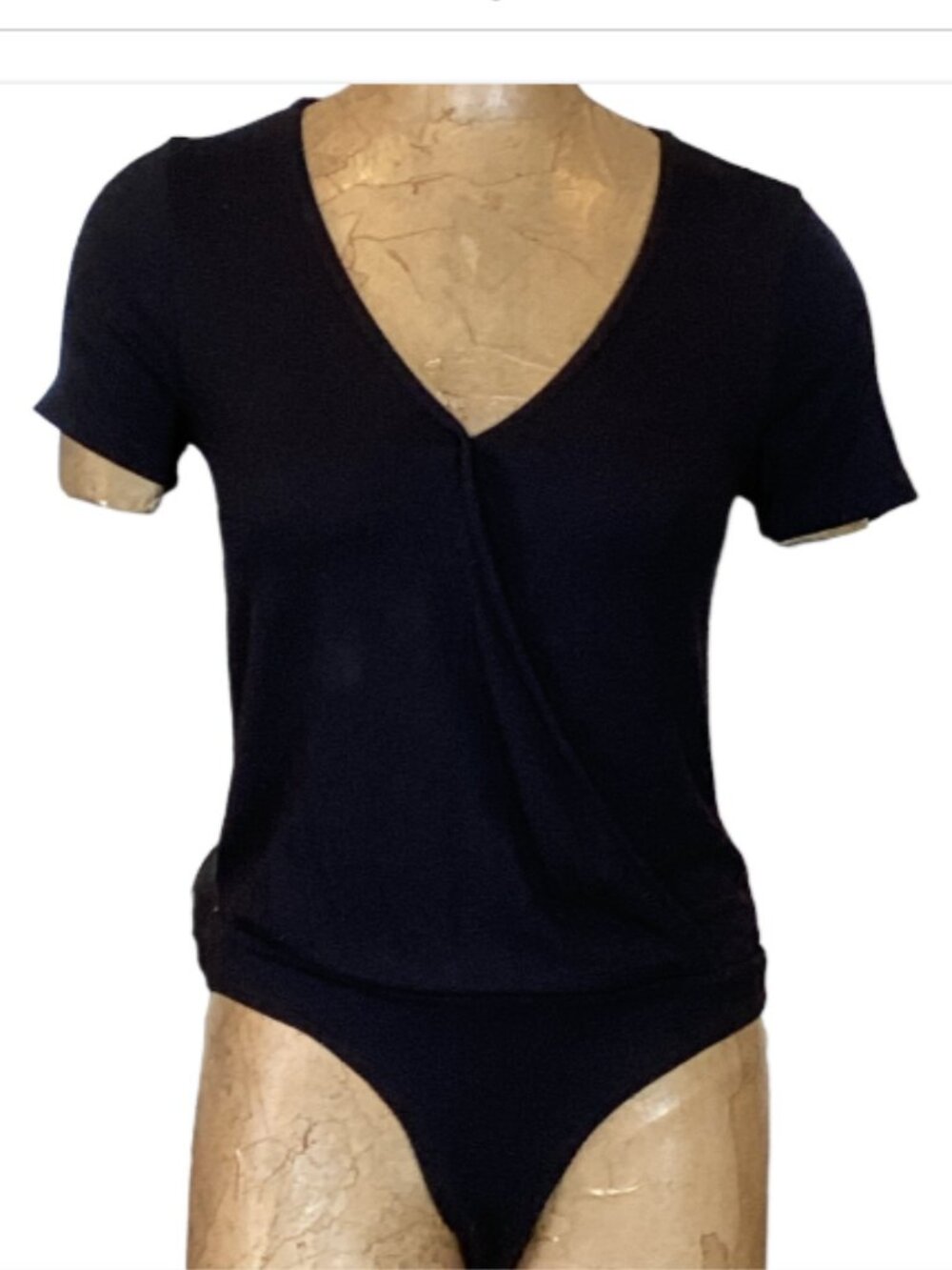 Pleione Short Sleeve Ribbed Bodysuit S Black #134T